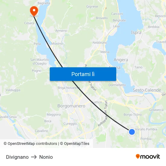 Divignano to Nonio map