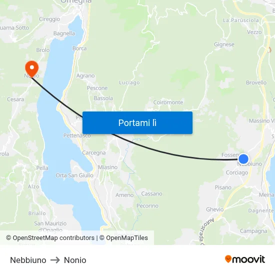 Nebbiuno to Nonio map