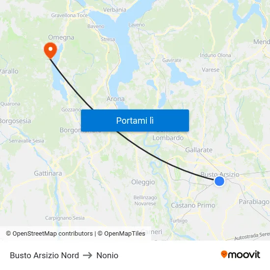 Busto Arsizio Nord to Nonio map