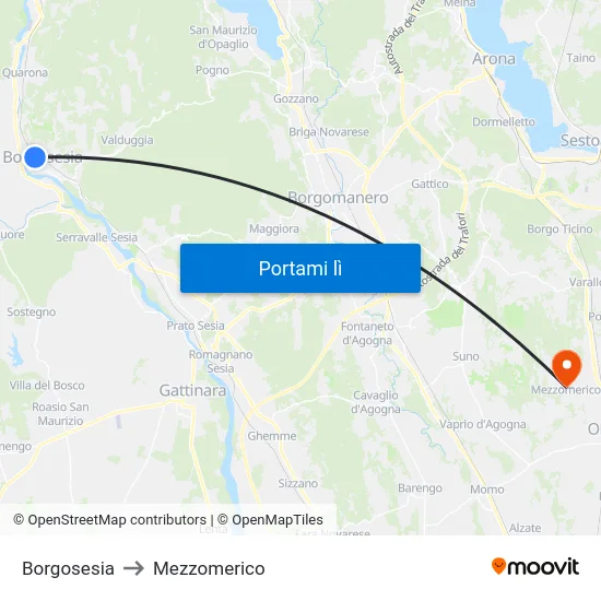 Borgosesia to Mezzomerico map