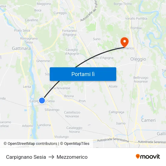 Carpignano Sesia to Mezzomerico map