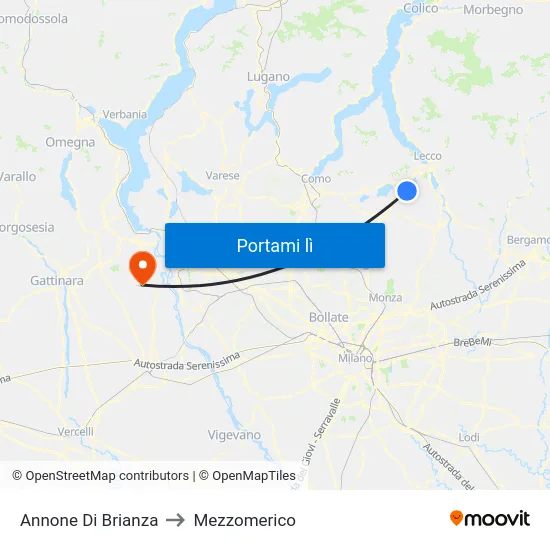 Annone Di Brianza to Mezzomerico map