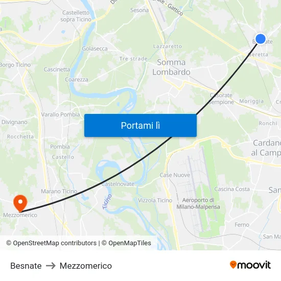 Besnate to Mezzomerico map