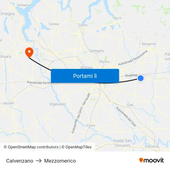 Calvenzano to Mezzomerico map