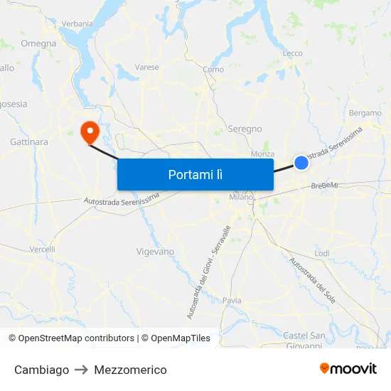 Cambiago to Mezzomerico map