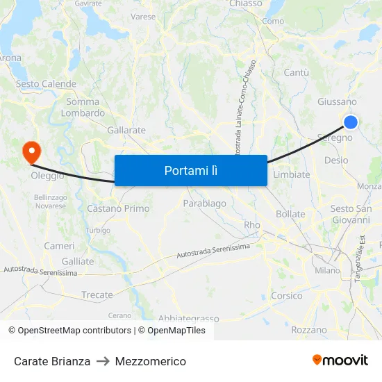Carate Brianza to Mezzomerico map