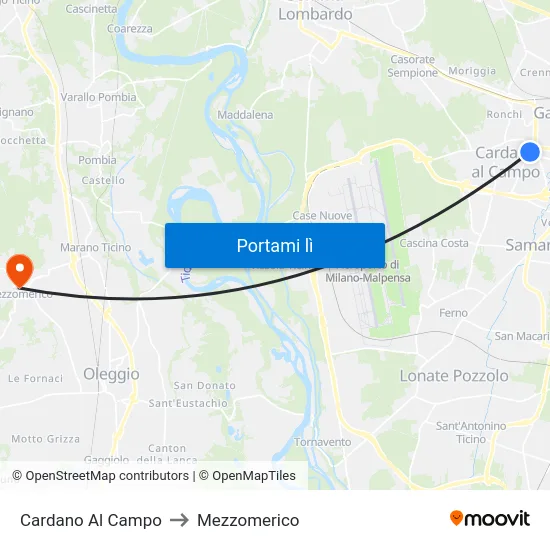 Cardano Al Campo to Mezzomerico map