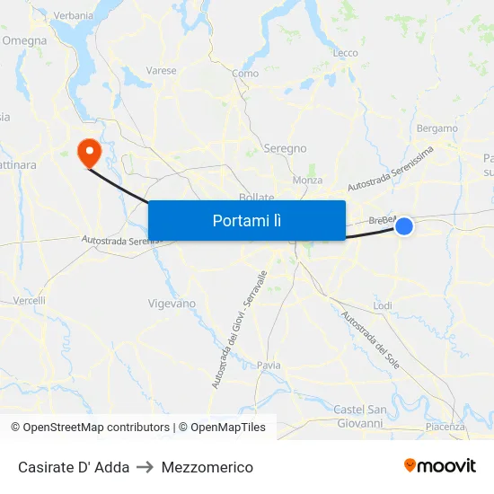 Casirate D' Adda to Mezzomerico map