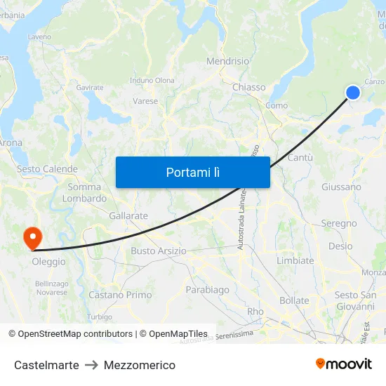 Castelmarte to Mezzomerico map