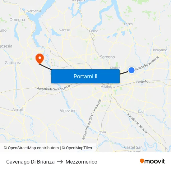 Cavenago Di Brianza to Mezzomerico map
