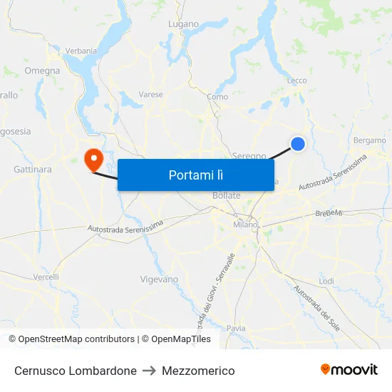Cernusco Lombardone to Mezzomerico map