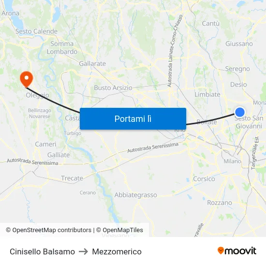 Cinisello Balsamo to Mezzomerico map