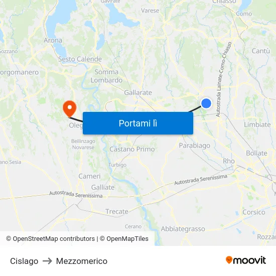 Cislago to Mezzomerico map