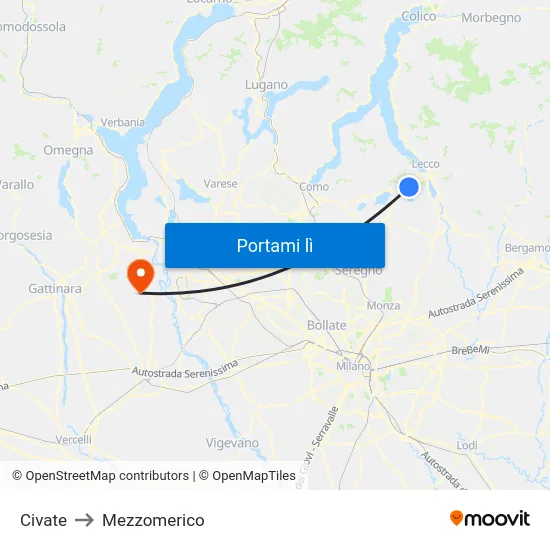 Civate to Mezzomerico map