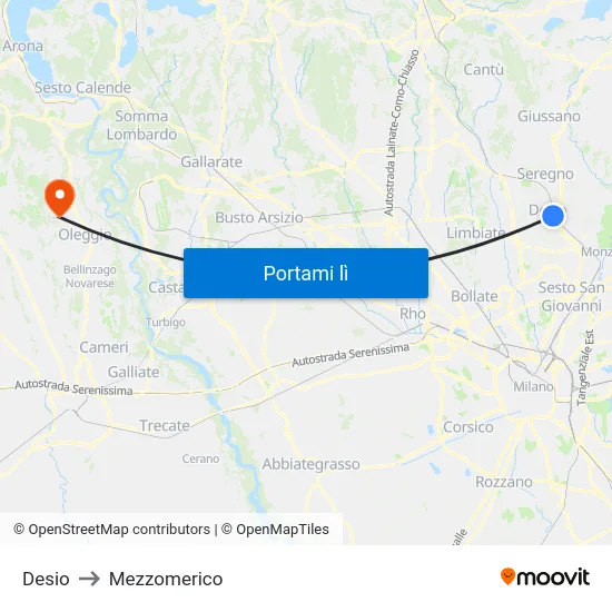 Desio to Mezzomerico map