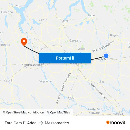 Fara Gera D' Adda to Mezzomerico map