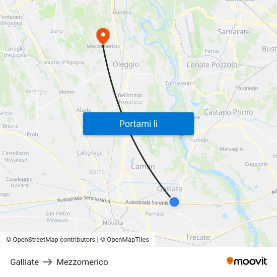 Galliate to Mezzomerico map