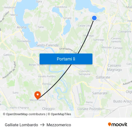 Galliate Lombardo to Mezzomerico map