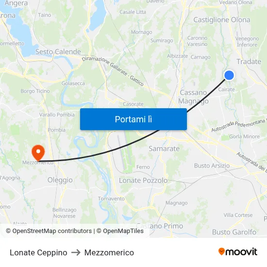 Lonate Ceppino to Mezzomerico map