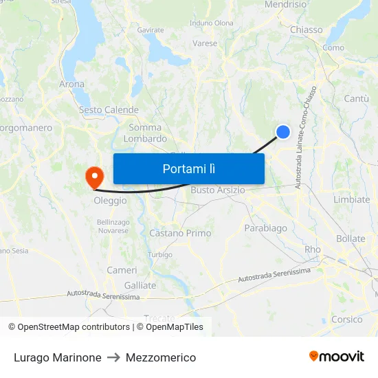 Lurago Marinone to Mezzomerico map