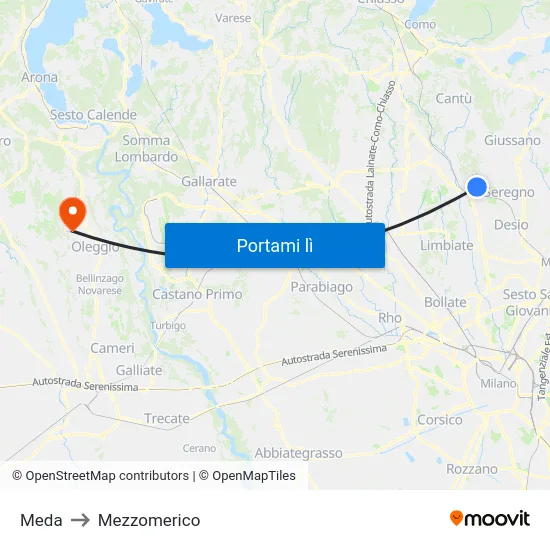 Meda to Mezzomerico map
