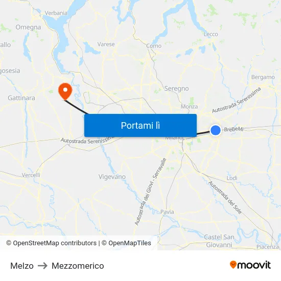 Melzo to Mezzomerico map