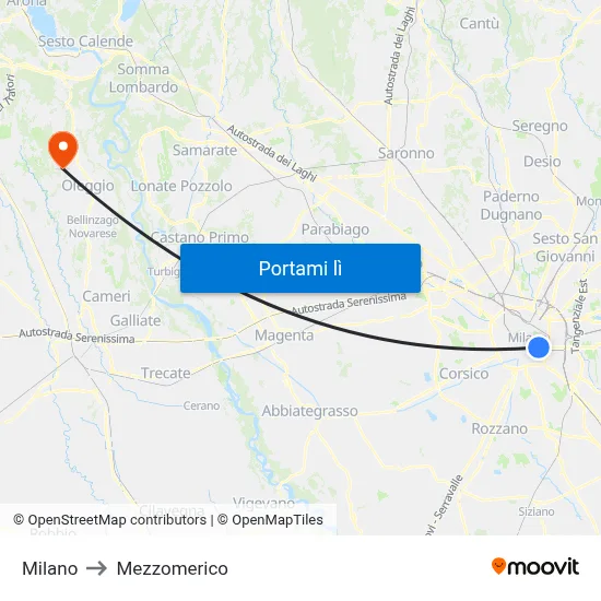 Milano to Mezzomerico map