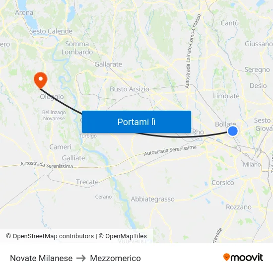 Novate Milanese to Mezzomerico map