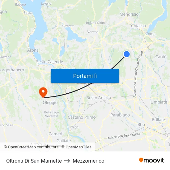 Oltrona Di San Mamette to Mezzomerico map