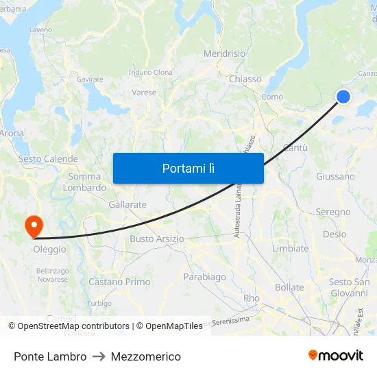 Ponte Lambro to Mezzomerico map