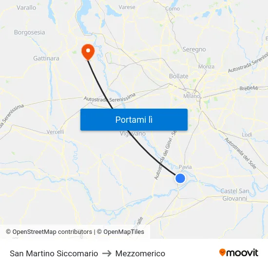 San Martino Siccomario to Mezzomerico map