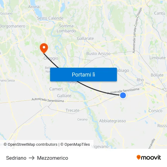 Sedriano to Mezzomerico map