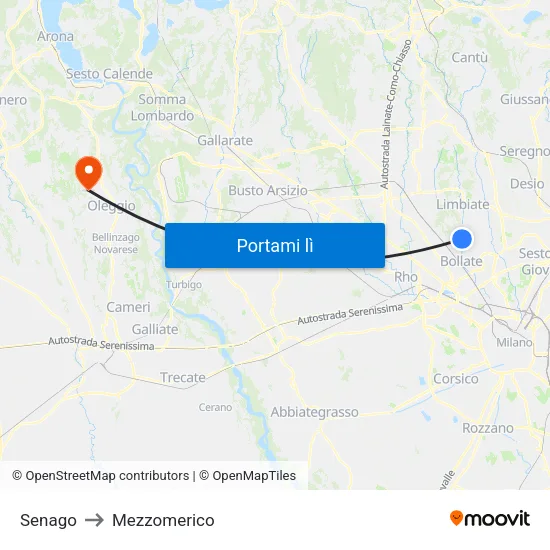 Senago to Mezzomerico map