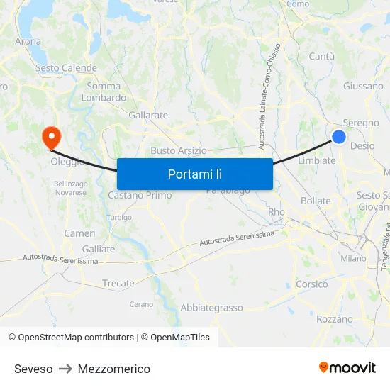 Seveso to Mezzomerico map