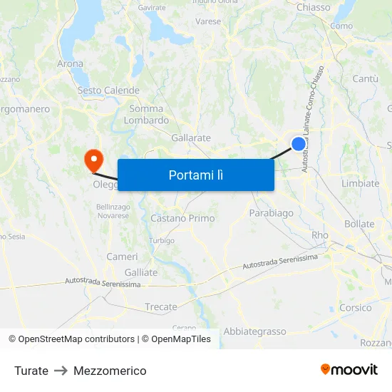 Turate to Mezzomerico map
