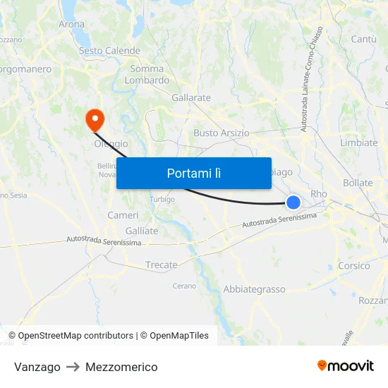 Vanzago to Mezzomerico map