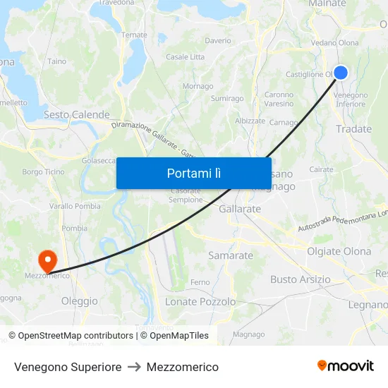 Venegono Superiore to Mezzomerico map