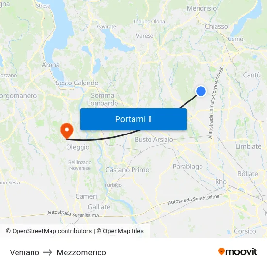 Veniano to Mezzomerico map
