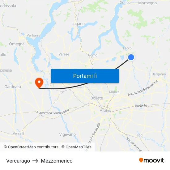 Vercurago to Mezzomerico map