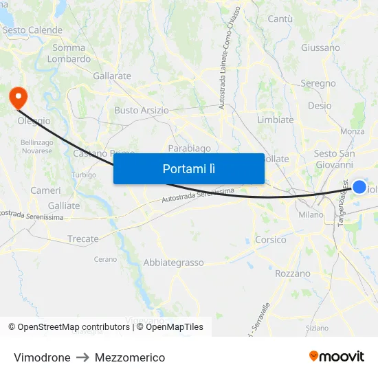 Vimodrone to Mezzomerico map