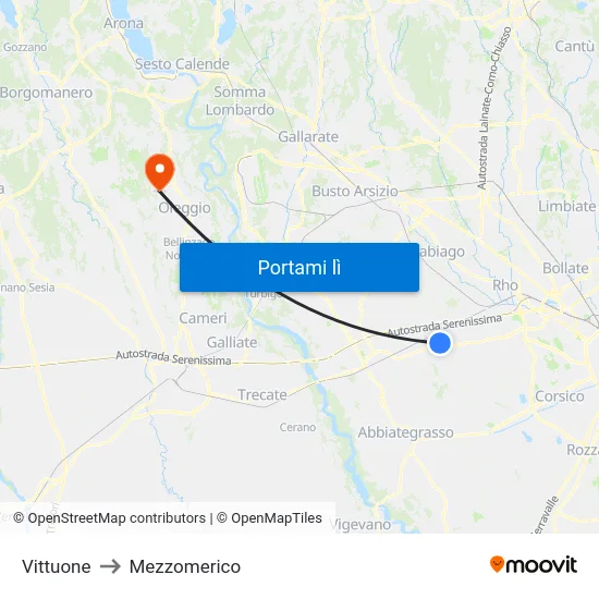 Vittuone to Mezzomerico map