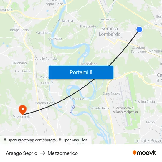 Arsago Seprio to Mezzomerico map