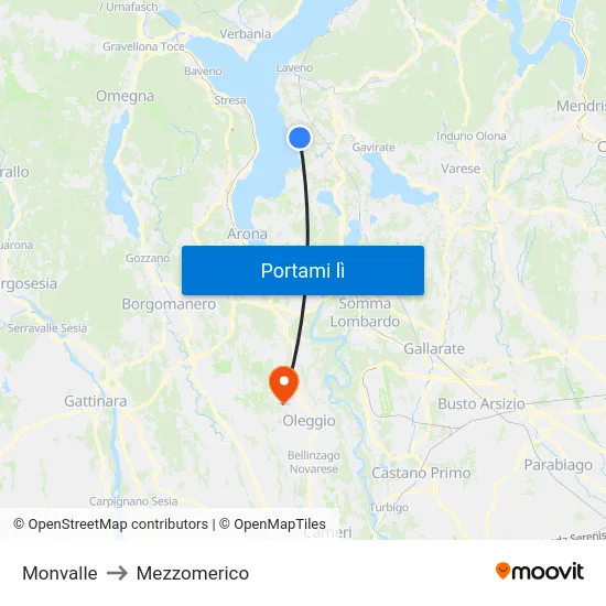 Monvalle to Mezzomerico map