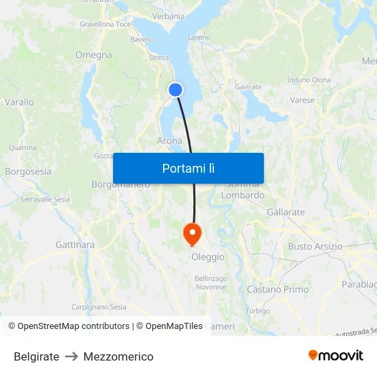 Belgirate to Mezzomerico map