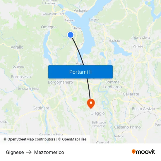 Gignese to Mezzomerico map