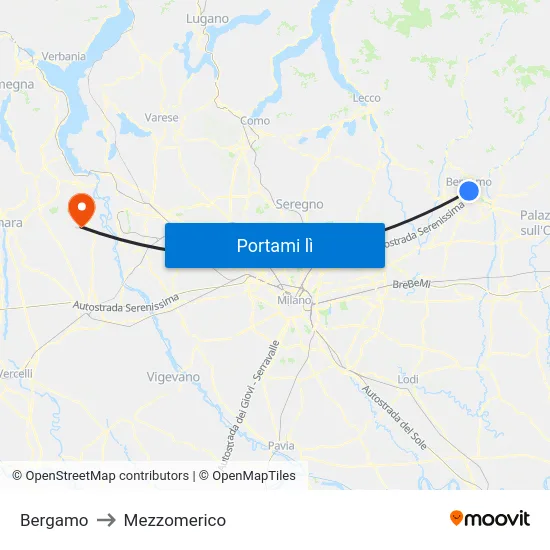 Bergamo to Mezzomerico map