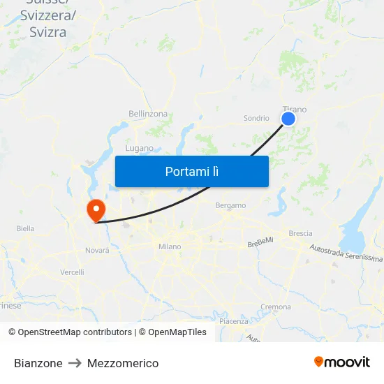 Bianzone to Mezzomerico map