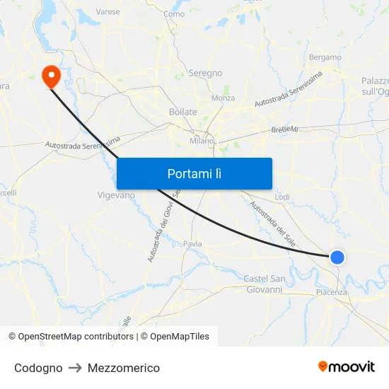 Codogno to Mezzomerico map