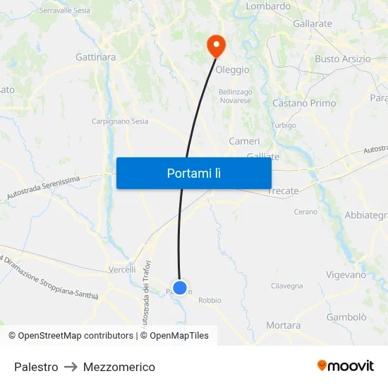 Palestro to Mezzomerico map