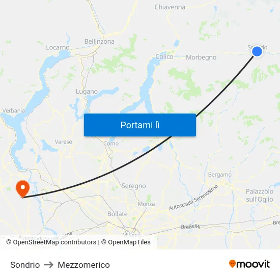 Sondrio to Mezzomerico map